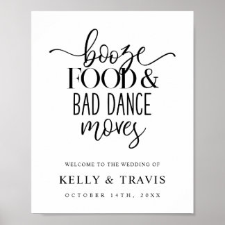 Booze Food and Bad Dance Moves Wedding Poster