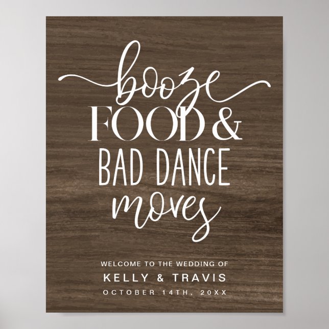 Booze Food and Bad Dance Moves Wedding Poster (Front)