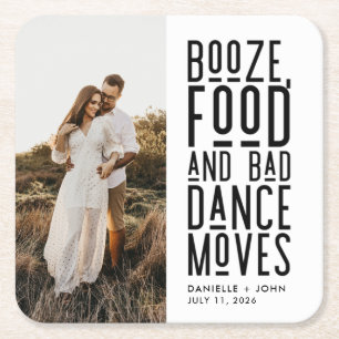 Booze Food Bad Dance Moves Engagement Party Square Paper Coaster