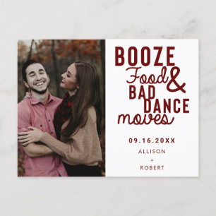 Booze Food & Bad Dance Moves Funny Date Photo Announcement Postcard