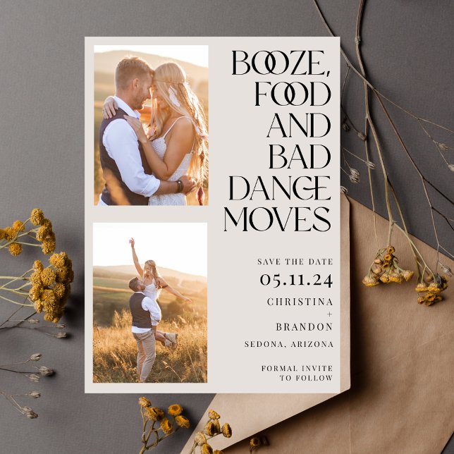 Booze Food Bad Dance Moves Photo Modern Save The Date (Booze Food Bad Dance Moves Photo Modern Save The Date)