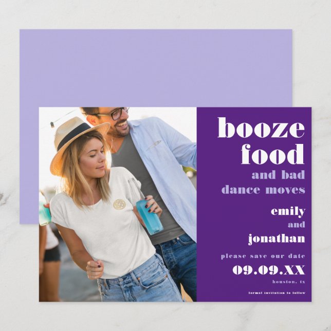 Booze Food Bad Dance Moves Photo Purple lilac Save The Date (Front/Back)
