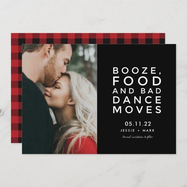 Booze, Food, Bad Dance Moves Photo  Save The Date (Front/Back)