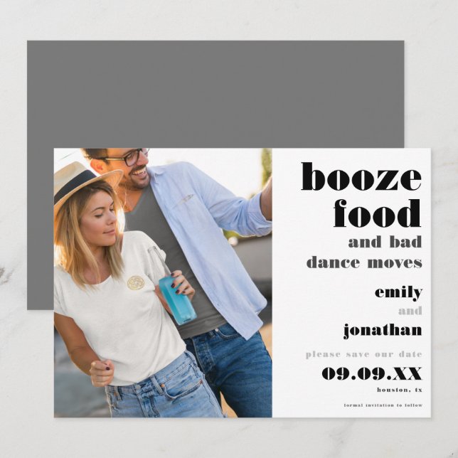 Booze Food Bad Dance Moves Photo Save The Date (Front/Back)