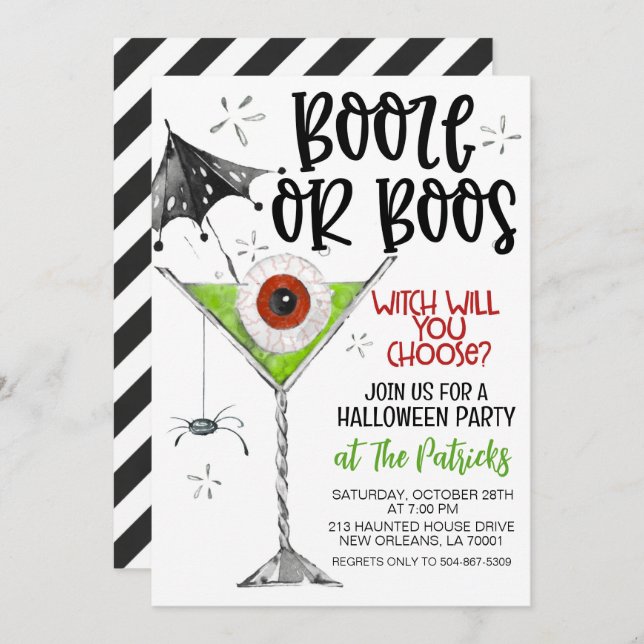Booze or Boos Halloween Party Invitation (Front/Back)