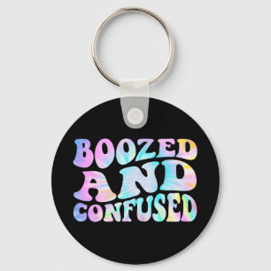Boozed And Confused Bachelorette Wavy Tie Dye Part Key Ring