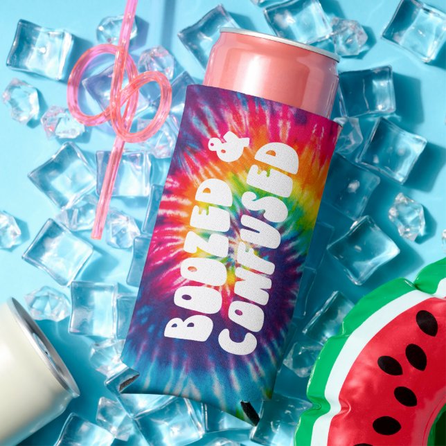 Boozed & Confused Tie Dye Bachelorette Party Favou Seltzer Can Cooler (In Situ Summer)