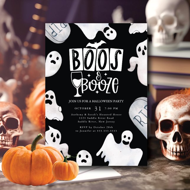 Boozy Ghost Halloween Party Invitation (Creator Uploaded)