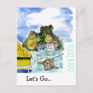 Bora Bora Cute Cartoon Watercolor Postcard