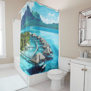 Bora-Bora French Polynesia Art Vintage Travel Shower Curtain