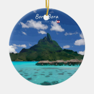 Bora Bora, French Polynesia - Beach Resort Ceramic Tree Decoration