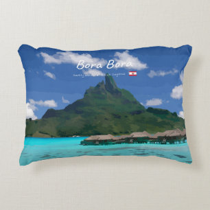 Bora Bora, French Polynesia - Beach Resort Decorative Cushion