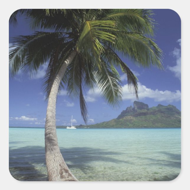 Bora Bora, French Polynesia Mt. Otemanu seen Square Sticker (Front)
