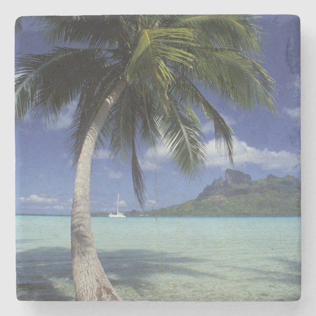 Bora Bora, French Polynesia Mt. Otemanu seen Stone Coaster (Front)