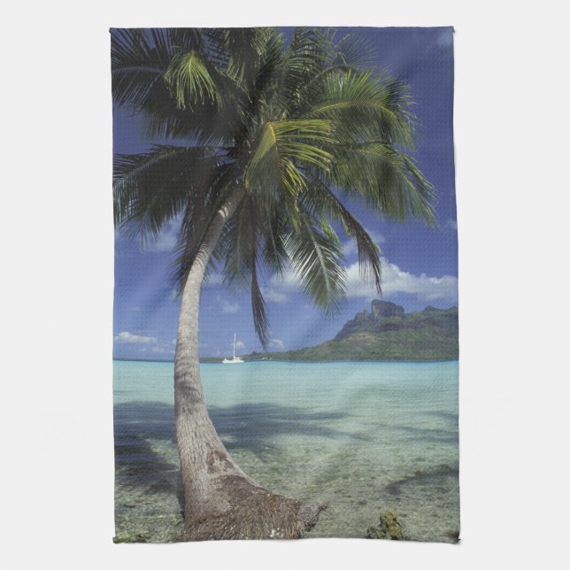 Bora Bora, French Polynesia Mt. Otemanu seen Tea Towel (Vertical)