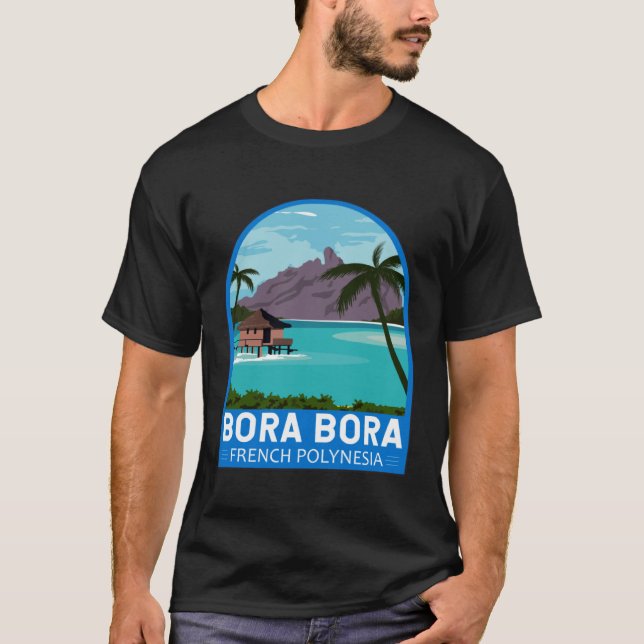 Bora Bora French Polynesia Travel Retro Emblem Vin T-Shirt (Front)