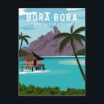 Bora Bora French Polynesia Travel Vintage Art Postcard<br><div class="desc">Bora Bora vector art design. Surrounded by sand-fringed islets and a turquoise lagoon protected by a coral reef,  it’s known for its scuba diving.</div>