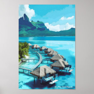 Bora Bora French Polynesia Vintage Travel Poster