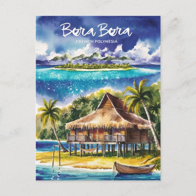 Bora Bora French Polynesia Watercolor Painting Postcard (Front)