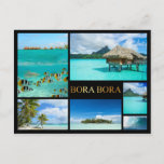 Bora Bora luxury collage postcard<br><div class="desc">Luxury postcard of a collage with multiple photos of beaches,  overwater bungalows and underwater action on the tropical island Bora Bora near Tahiti in French Polynesia in the Pacific Ocean in a black frame with the text: 'Bora Bora' in golden letters.</div>