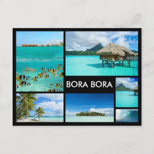 Bora Bora multiple image collage black postcard