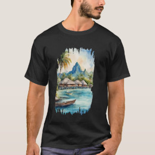 Bora Bora Painting Watercolor Art Vintage Travel H T-Shirt