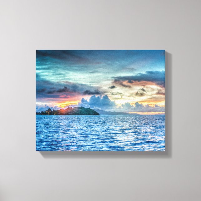 Bora Bora Sunset across the ocean Canvas Print (Front)