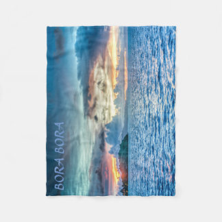 Bora Bora Sunset across the ocean Fleece Blanket