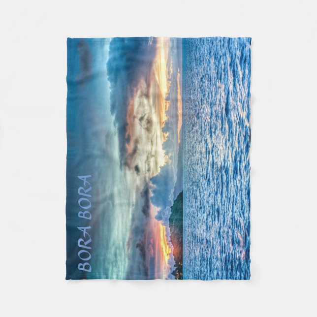Bora Bora Sunset across the ocean Fleece Blanket (Front)