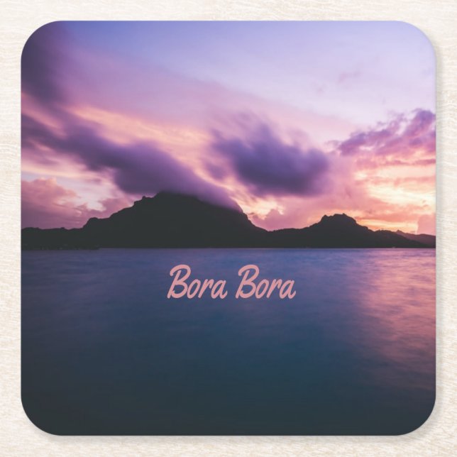 Bora Bora Suset Island Beach Square Paper Coaster (Front)