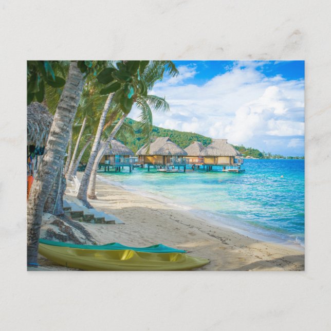 Bora Bora Tahiti Beach Overwater Bungalows Ocean Postcard (Front)