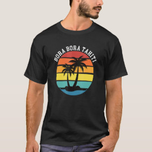 Bora Bora Tahiti Vintage Retro Sunset Palm Trees V T-Shirt