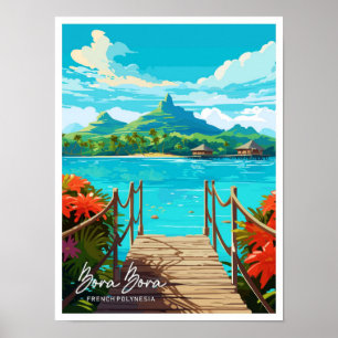 Bora Bora Vintage Travel Illustration Poster