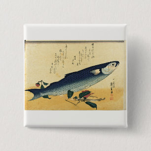 Bora (Grey Mullet) Hiroshige's Japanese Fish Print 15 Cm Square Badge