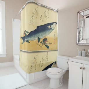Bora (Grey Mullet) Hiroshige's Japanese Fish Print Shower Curtain
