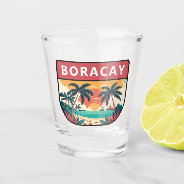 Boracay Philippines Retro Emblem Shot Glass (Front)