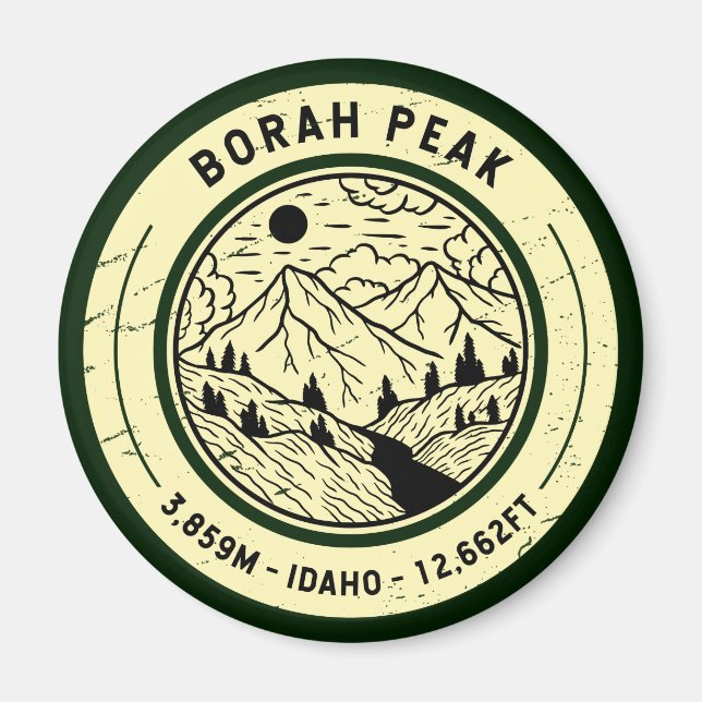Borah Peak Idaho Hiking Skiing Travel Magnet (Front)