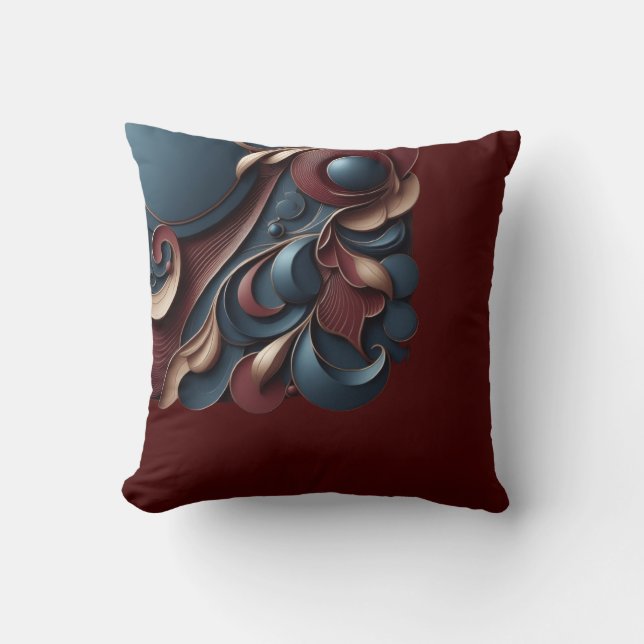 Bordeaux and Blue Aesthetic Art Cushion (Front)