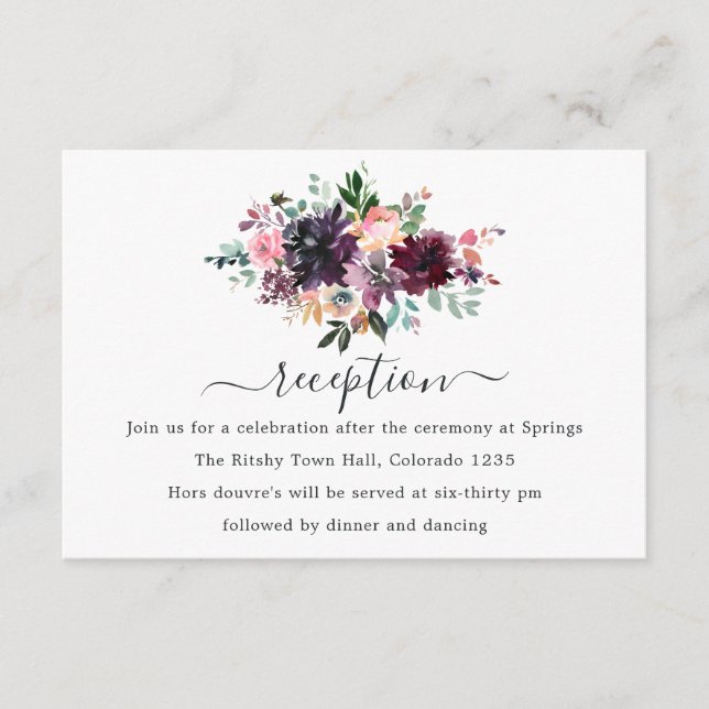 Bordeaux - Burgundy Floral Wedding Reception Enclosure Card (Front)