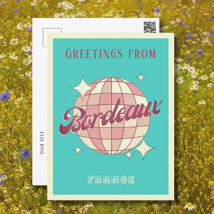 Bordeaux City France Retro Vintage teal Postcard