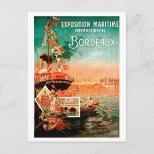 Bordeaux city port, France, tourist ship, vintage Postcard