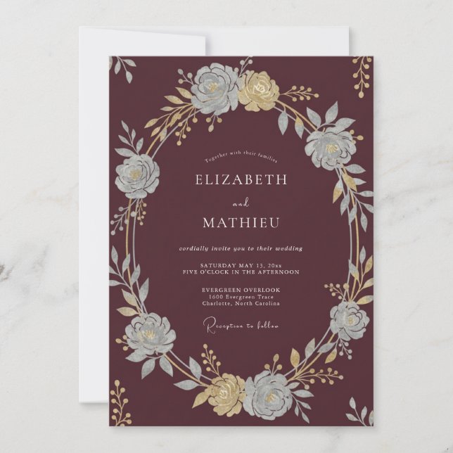 Bordeaux Classic Autumnal Wedding Invitation (Front)