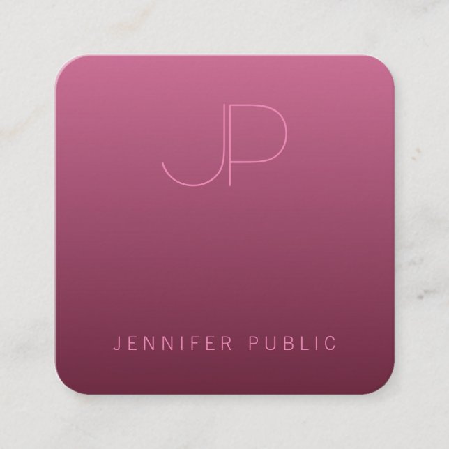 Bordeaux Colour Template Modern Monogram Elegant Square Business Card (Front)