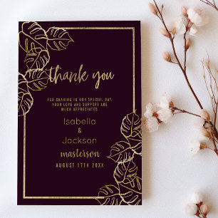 Bordeaux deep rich red gold floral Thank You Invitation