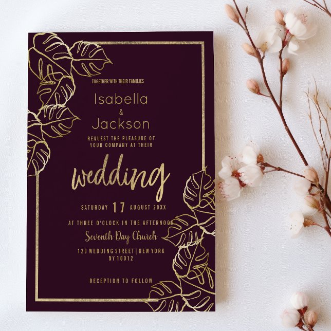 Bordeaux deep rich red gold floral Wedding Invitation (Bordeaux deep rich red gold floral Wedding)