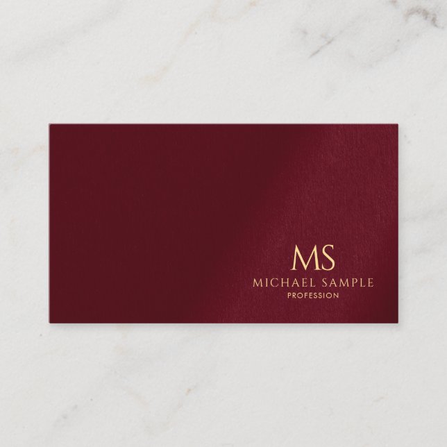 Bordeaux Elegant Gold Text Monogram Professional Business Card (Front)