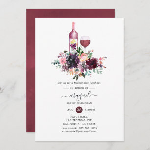 Bordeaux Floral Wine Tasting Bridesmaids Luncheon Invitation