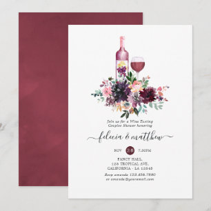 Bordeaux Floral Wine Tasting Couples Shower Invitation
