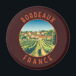 Bordeaux France Retro Distressed Circle Magnet<br><div class="desc">Bordeaux retro vector travel design. Bordeaux,  hub of the famed wine-growing region,  is a port city on the Garonne River in southwestern France.</div>