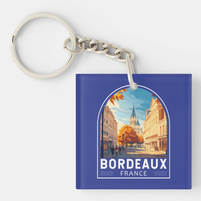 Bordeaux France Travel Art Emblem Key Ring (Front)